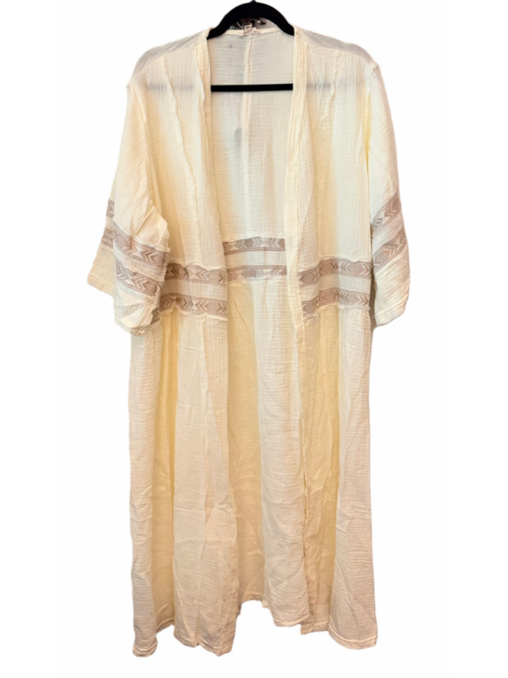 Women's POL Cotton Embroidered Long Kimono Size L Cream Beige
